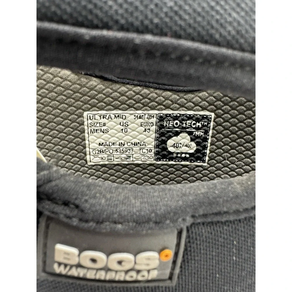 BOGS Ultra Mid Mens 10 Waterproof Insulated Pull On Winter Rain Work Boots Black